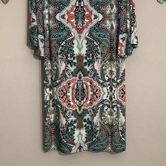 Chico's Green White Paisley Print Shift Dress Size 0 Small - Picture 3 of 8